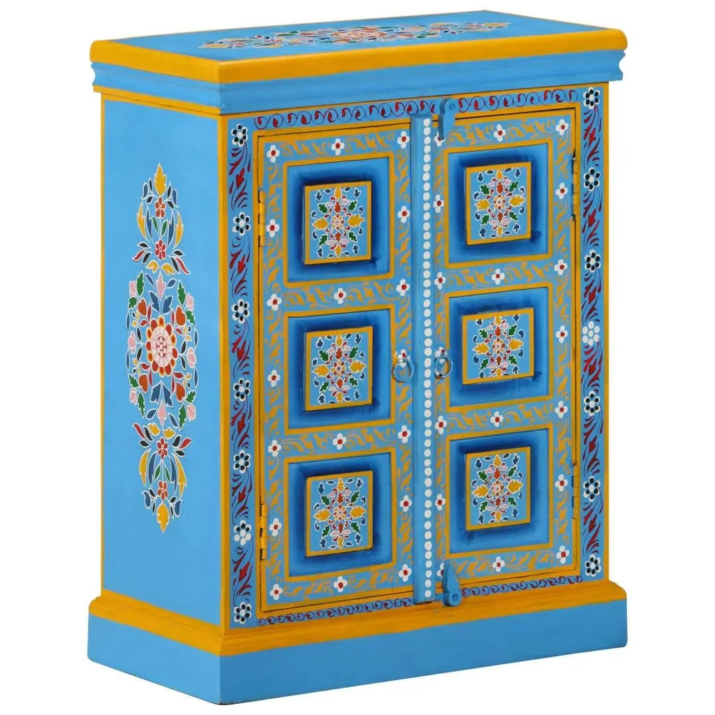 Sideboard Solid Mango Wood Turquoise Hand Painted 244838