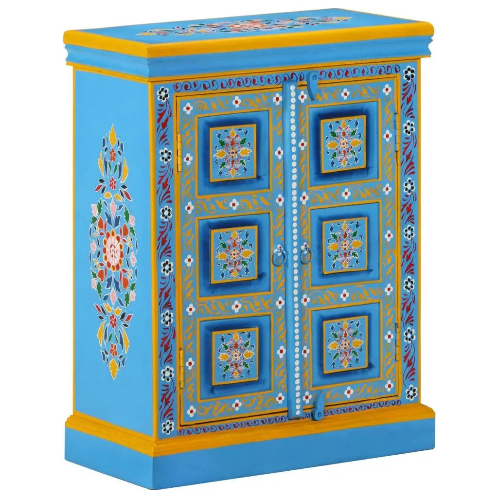 Sideboard Solid Mango Wood Turquoise Hand Painted 244838