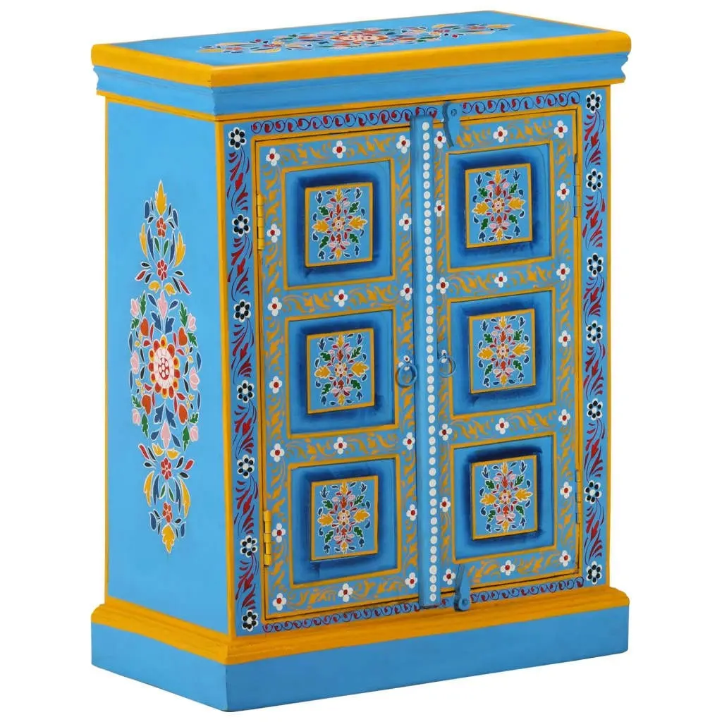 Sideboard Solid Mango Wood Turquoise Hand Painted 244838