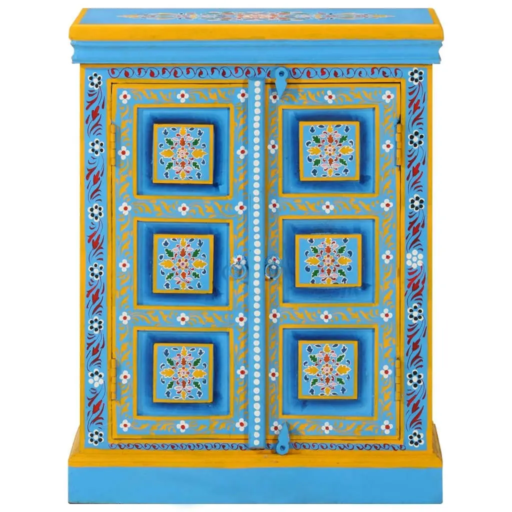 Sideboard Solid Mango Wood Turquoise Hand Painted 244838