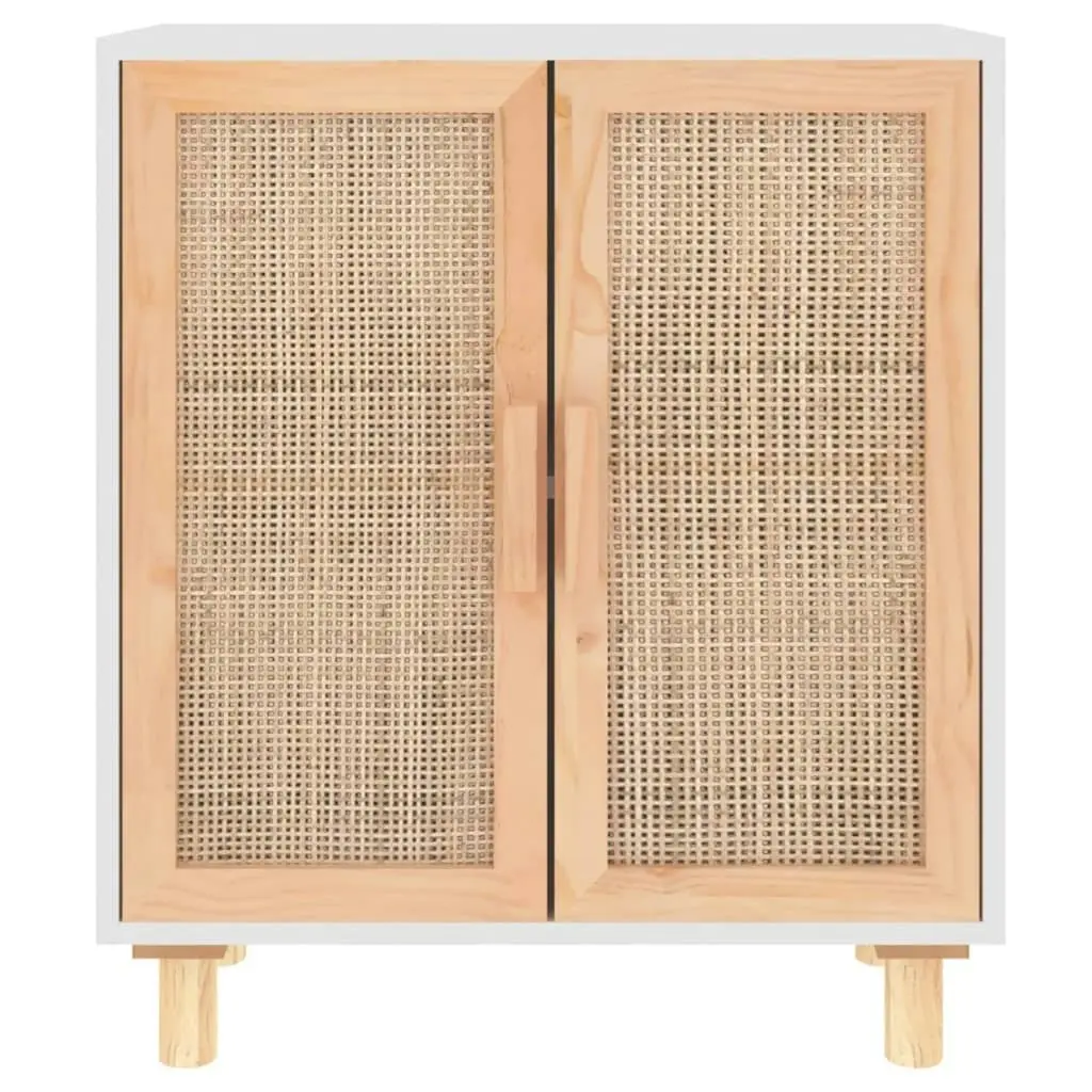 Sideboard White 60x30x70 cm Solid Wood Pine and Natural Rattan 345630