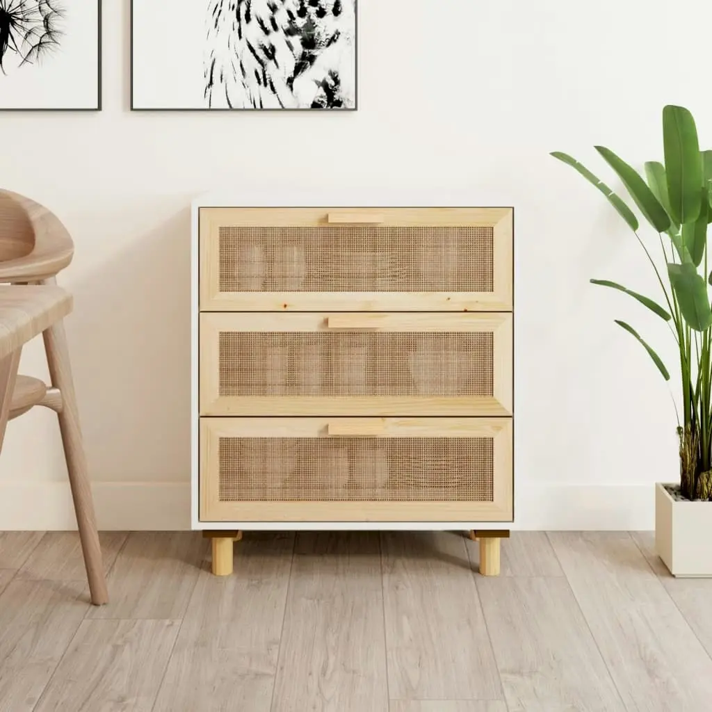 Sideboard White 60x30x70 cm Solid Wood Pine and Natural Rattan 345633