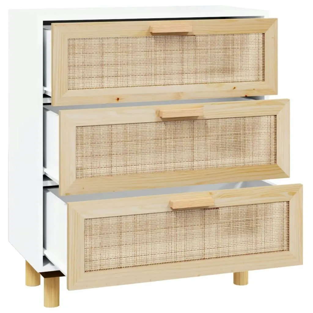 Sideboard White 60x30x70 cm Solid Wood Pine and Natural Rattan 345633