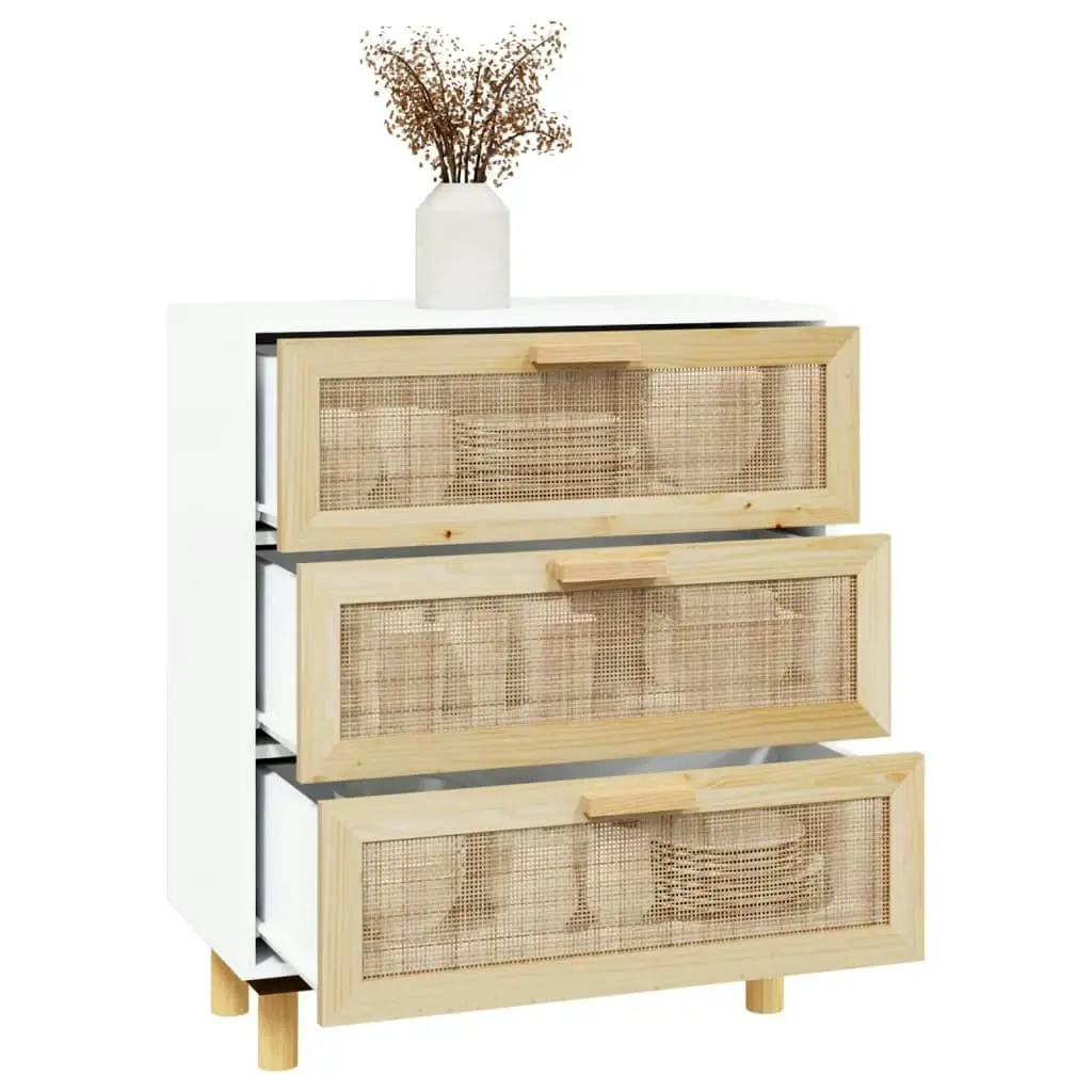 Sideboard White 60x30x70 cm Solid Wood Pine and Natural Rattan 345633