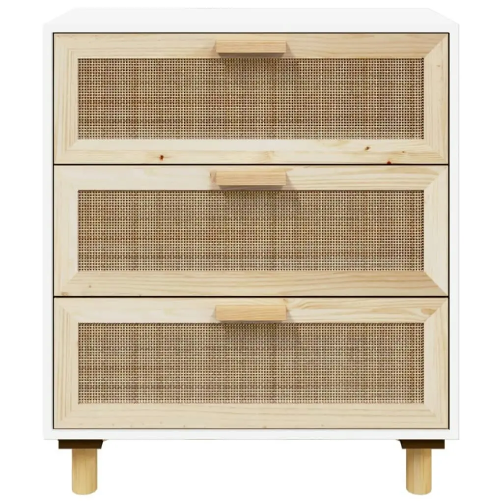 Sideboard White 60x30x70 cm Solid Wood Pine and Natural Rattan 345633