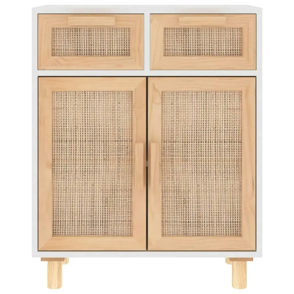 Sideboard White 60x30x75 cm Solid Wood Pine and Natural Rattan 345636