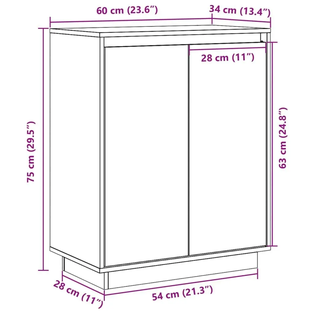 Sideboard White 60x34x75 cm Solid Wood Pine 813346