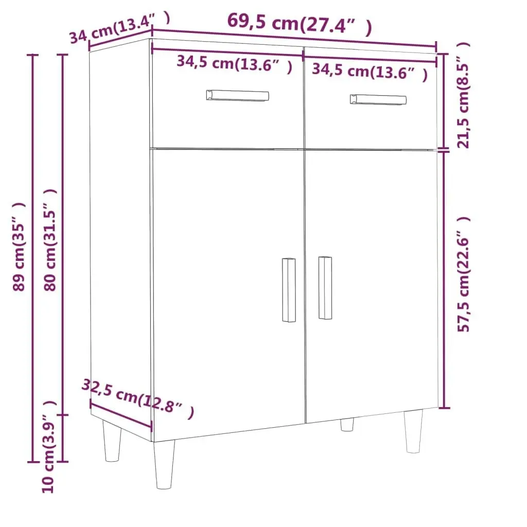 Sideboard White 69.5x34x89 cm Engineered Wood 812186