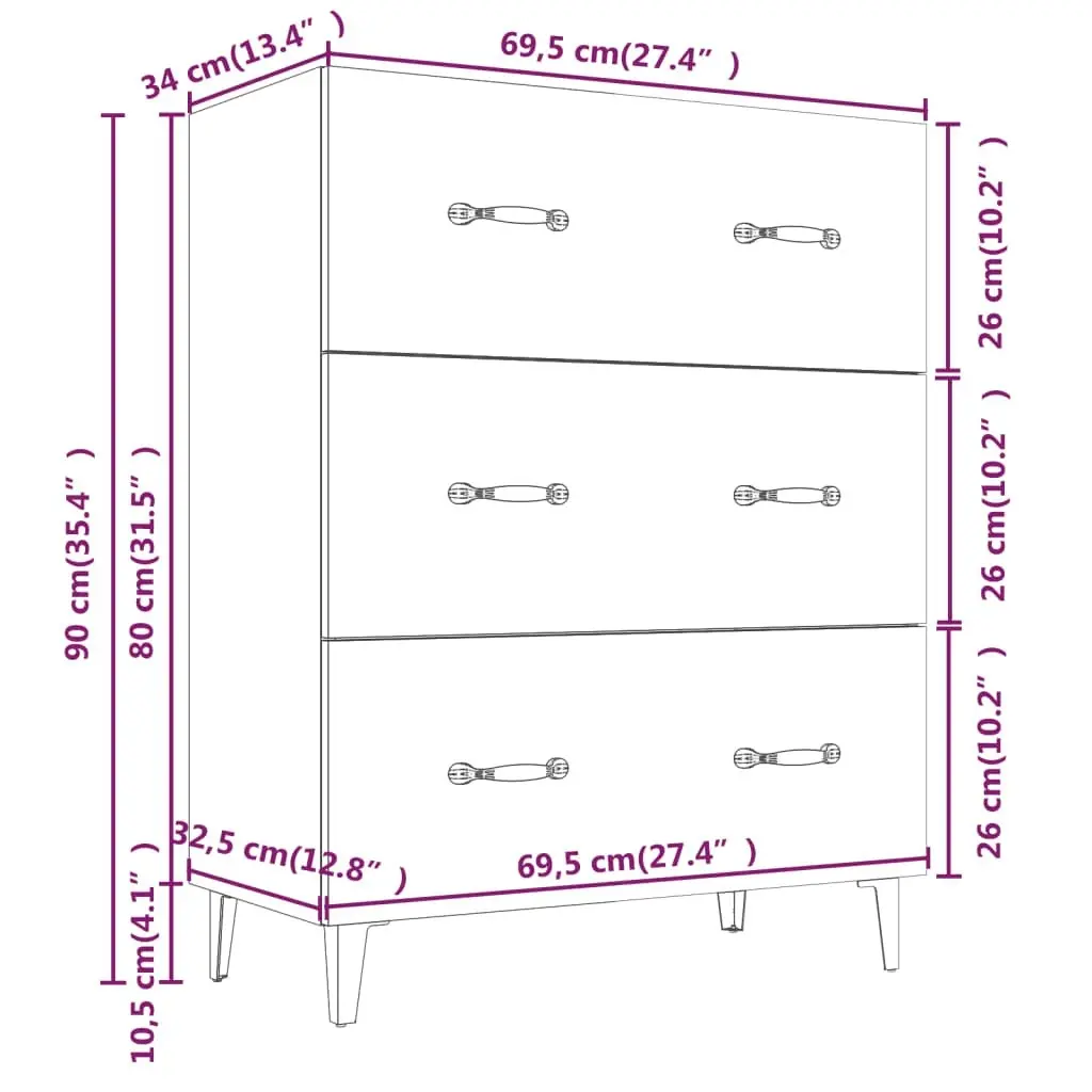 Sideboard White 69.5x34x90 cm Engineered Wood 812159