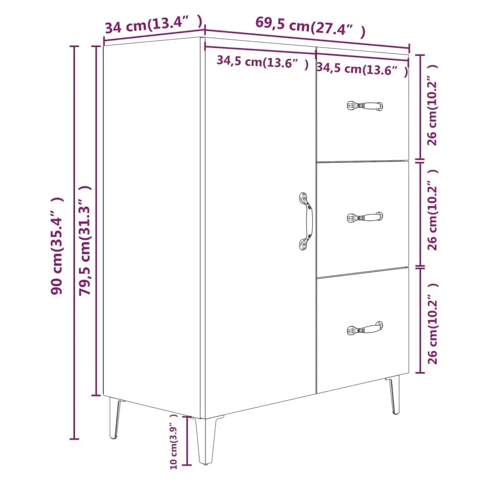 Sideboard White 69.5x34x90 cm Engineered Wood 812177