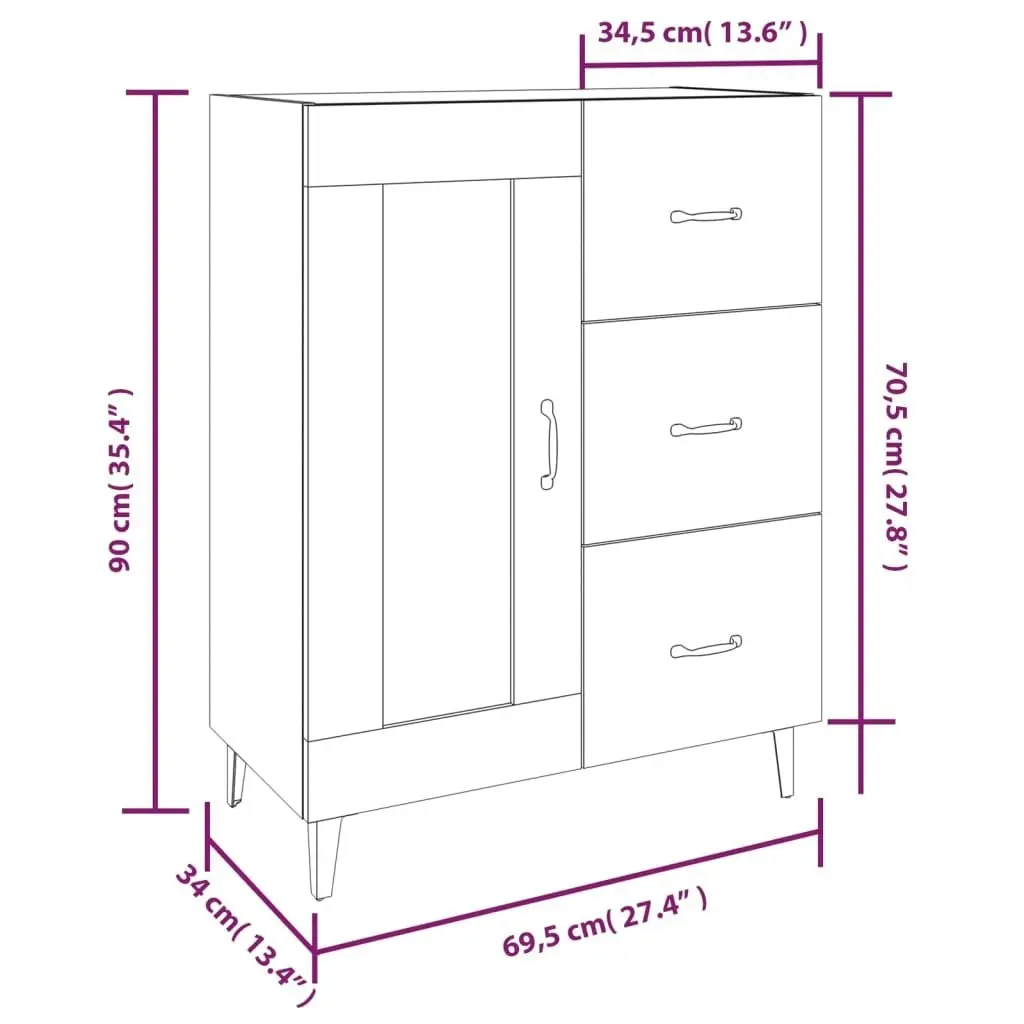 Sideboard White 69.5x34x90 cm Engineered Wood 812231