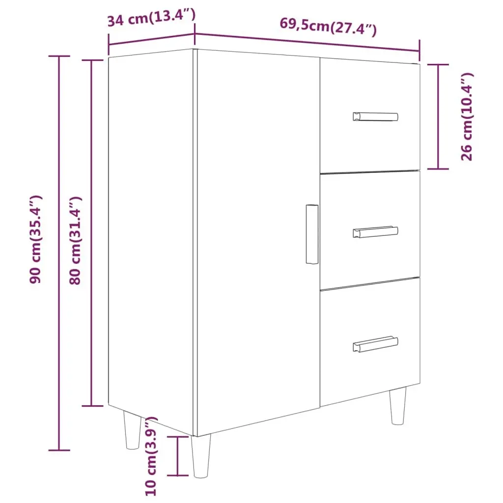 Sideboard White 69.5x34x90 cm Engineered Wood 812168