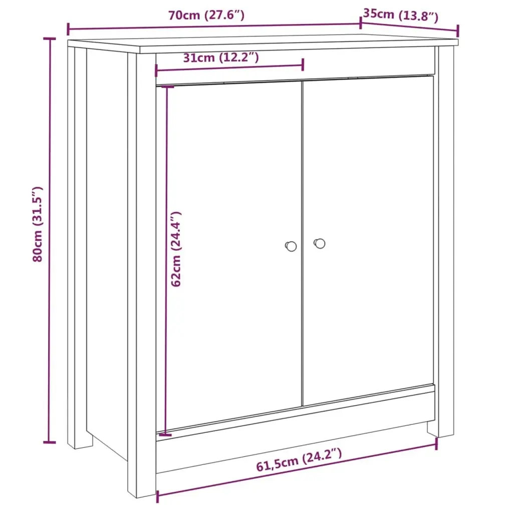 Sideboard White 70x35x80 cm Solid Wood Pine 813720