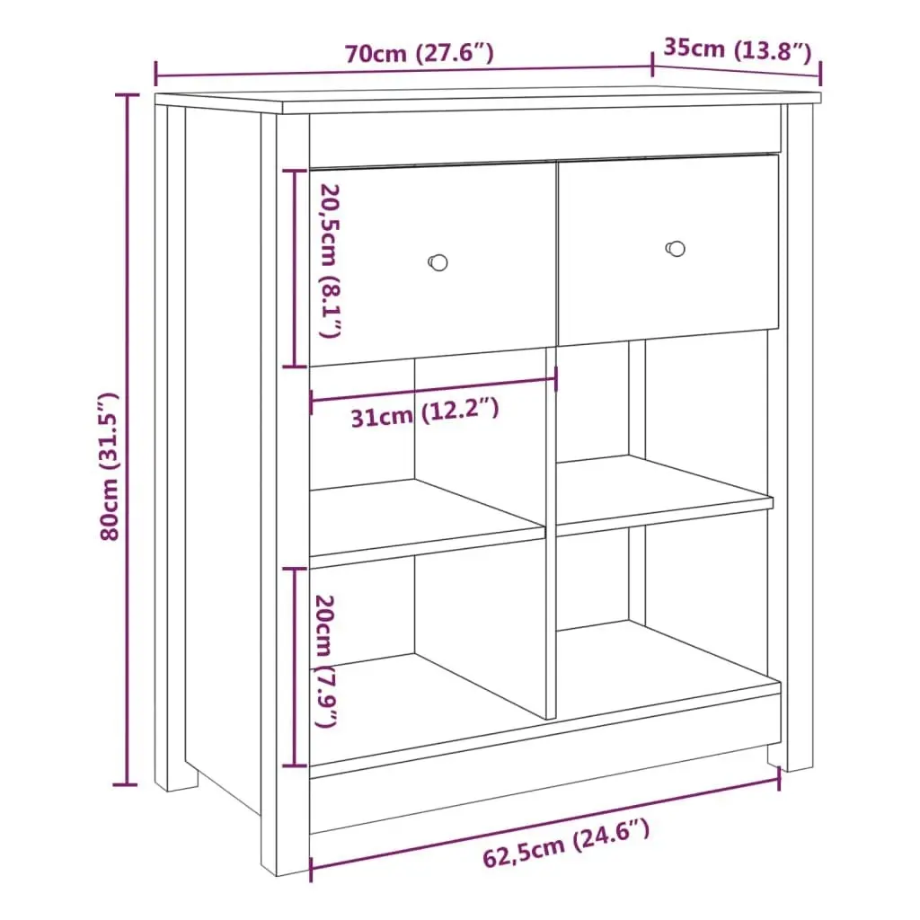 Sideboard White 70x35x80 cm Solid Wood Pine 813765