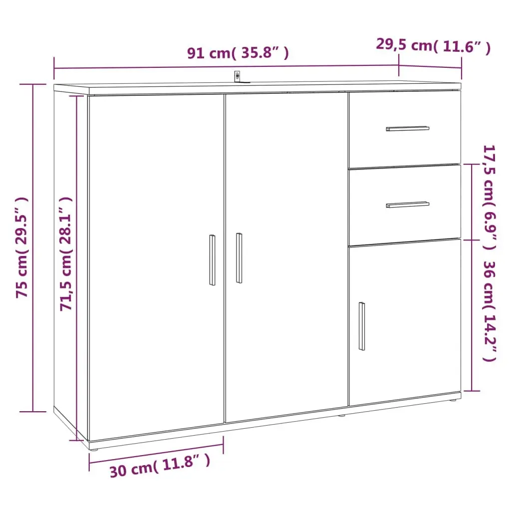 Sideboard White 91x29.5x75 cm Engineered Wood 823269