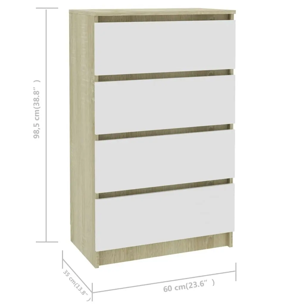 Sideboard White and Sonoma Oak 60x35x98.5 cm Engineered Wood 800536