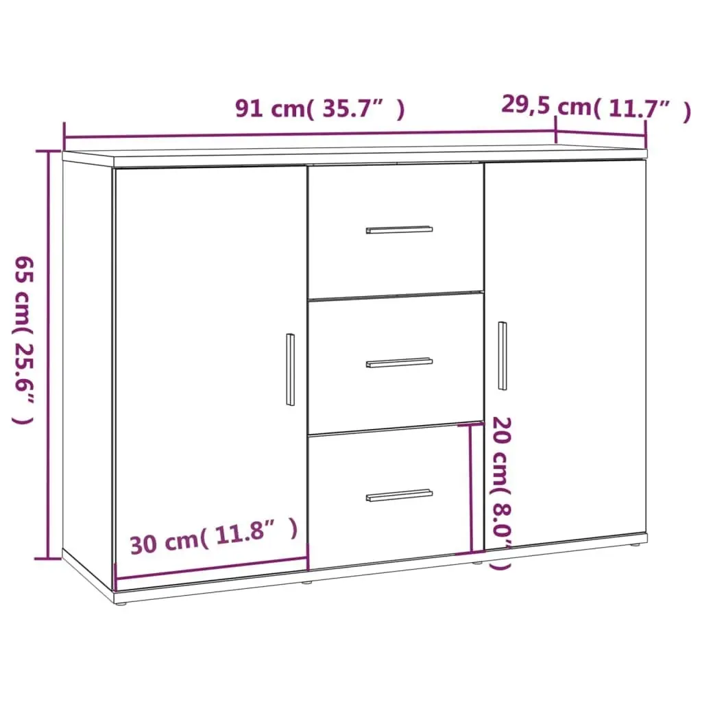 Sideboard White 91x29.5x65 cm Engineered Wood 823342