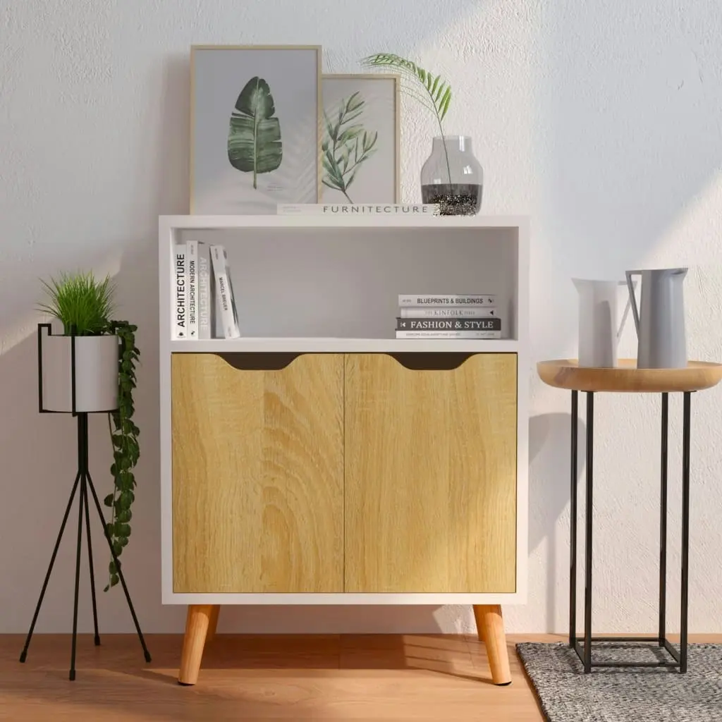 Sideboard White and Sonoma Oak 60x30x72 cm Engineered Wood 326827