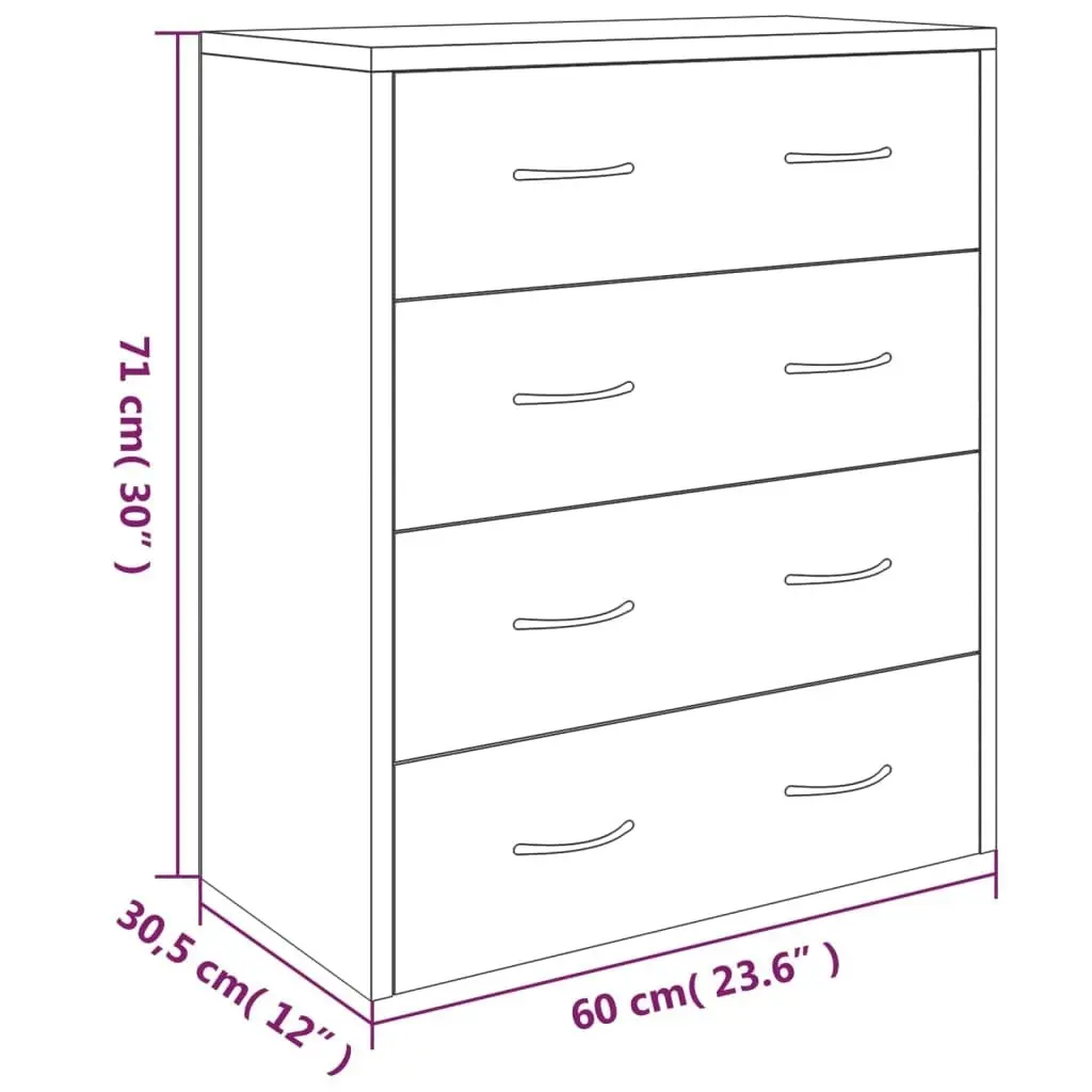 Sideboard with 4 Drawers 60x30.5x71 cm Grey Sonoma 342581