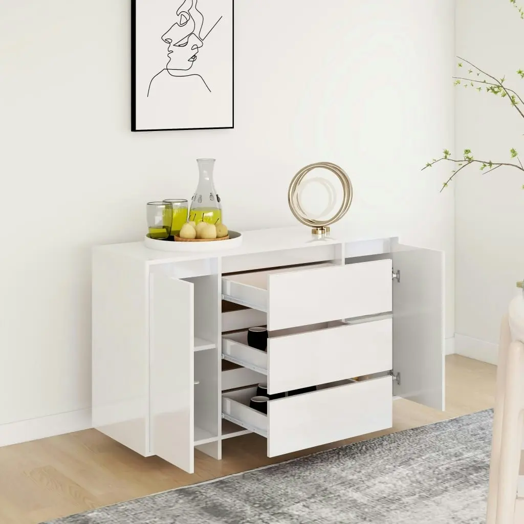 Sideboard with 3 Drawers High Gloss White 120x41x75 cm Engineered Wood 809617