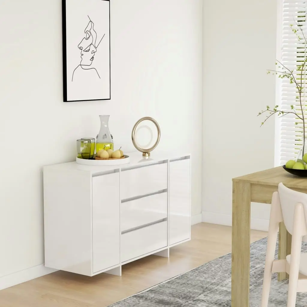 Sideboard with 3 Drawers High Gloss White 120x41x75 cm Engineered Wood 809617