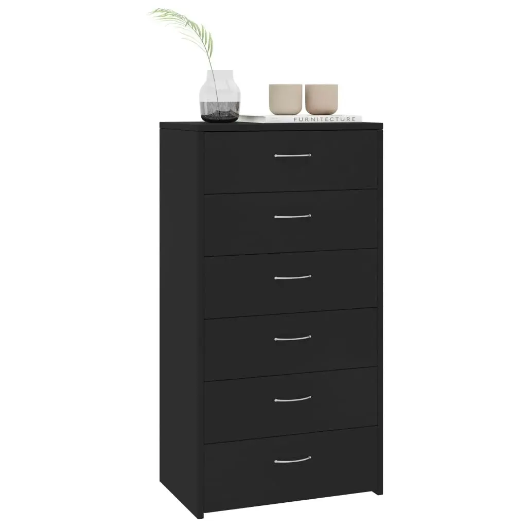 Sideboard with 6 Drawers Black 50x34x96 cm Engineered Wood 800667