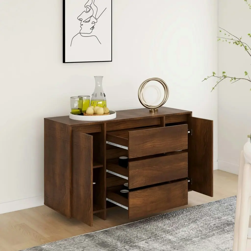 Sideboard with 3 Drawers Brown Oak 120x41x75 cm Engineered Wood 813064