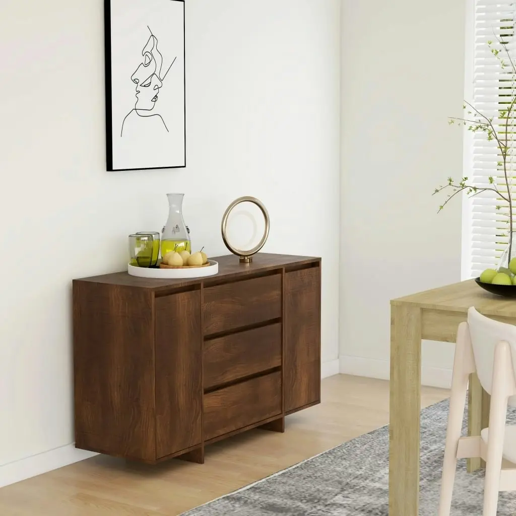 Sideboard with 3 Drawers Brown Oak 120x41x75 cm Engineered Wood 813064