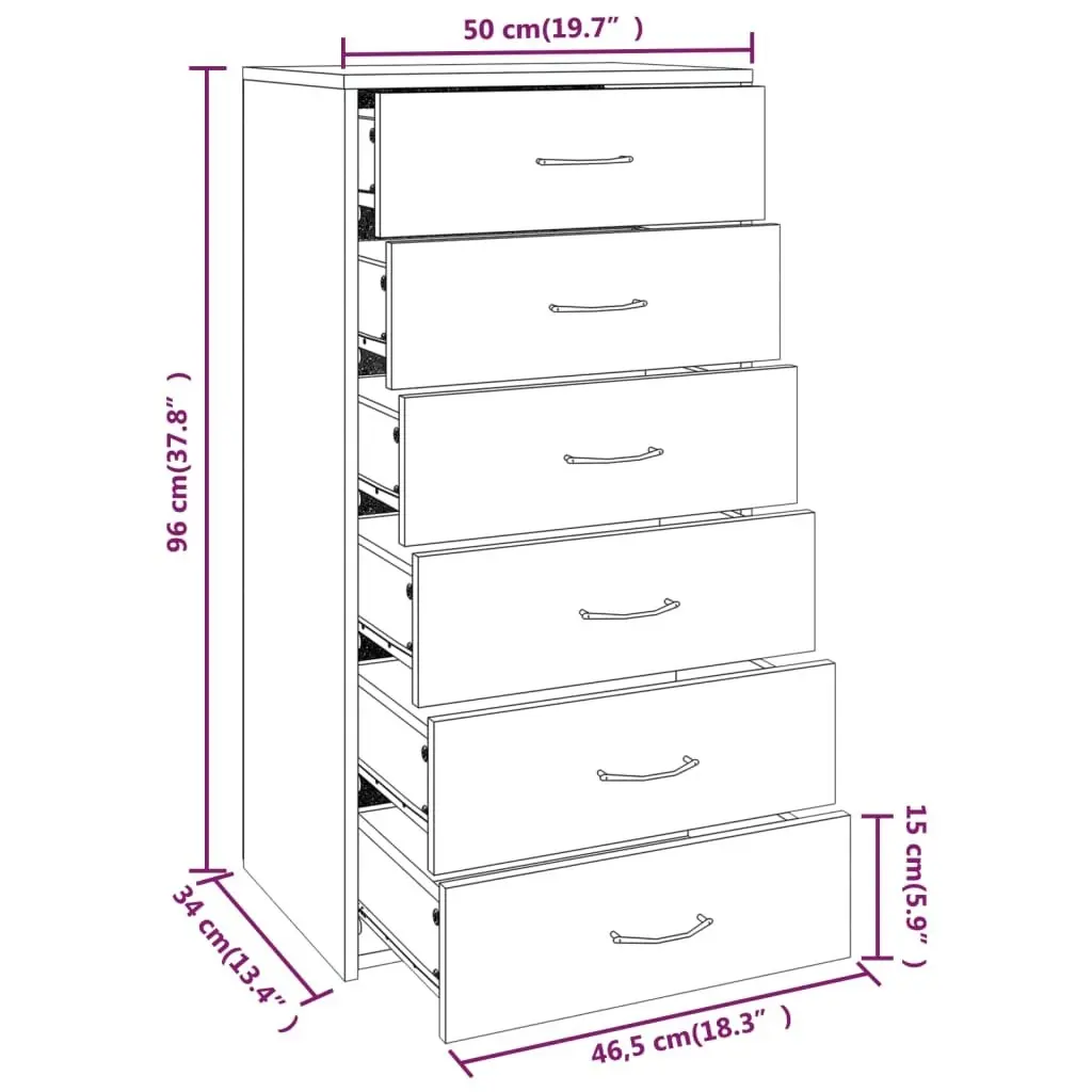 Sideboard with 6 Drawers Grey Sonoma 50x34x96 cm Engineered Wood 815364