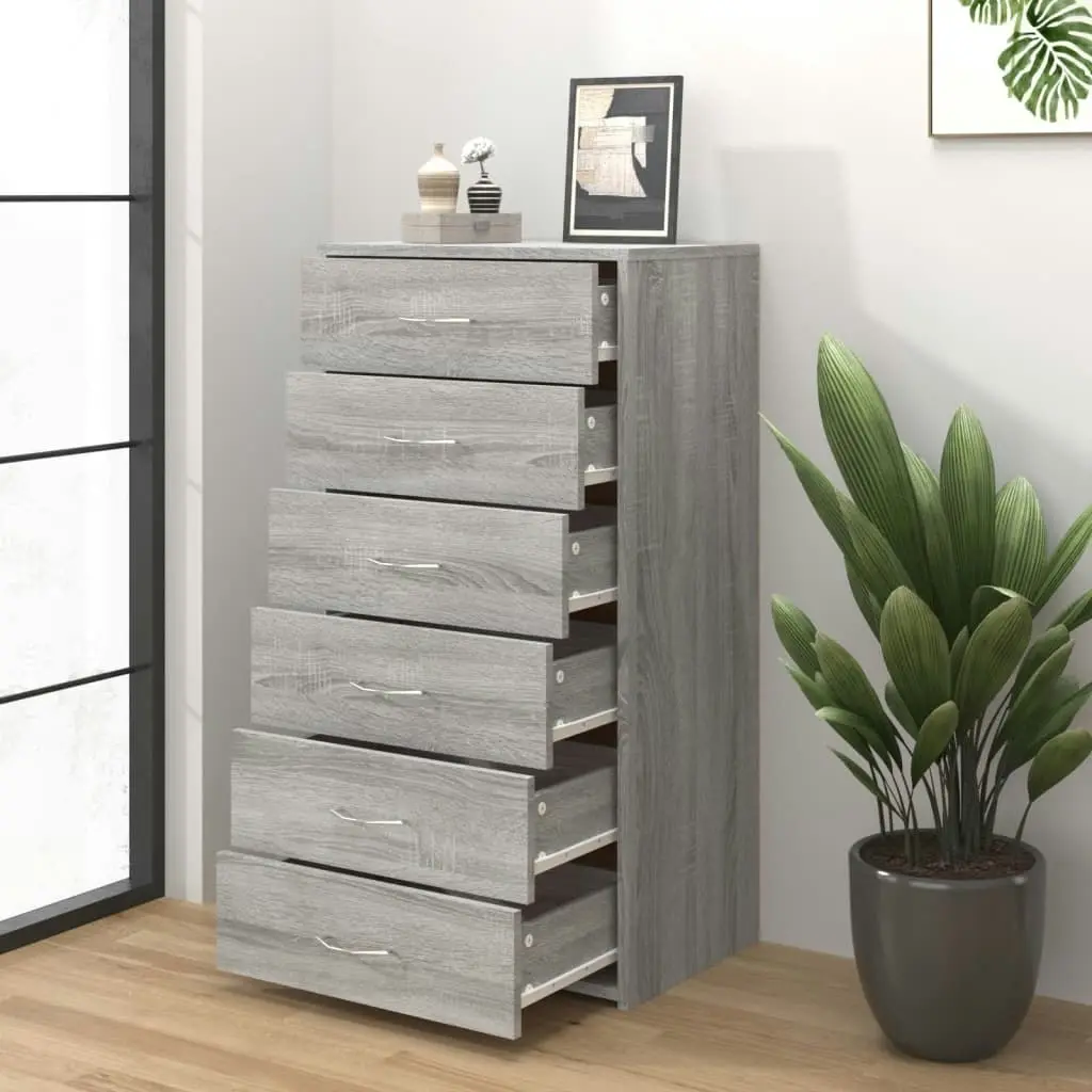 Sideboard with 6 Drawers Grey Sonoma 50x34x96 cm Engineered Wood 815364