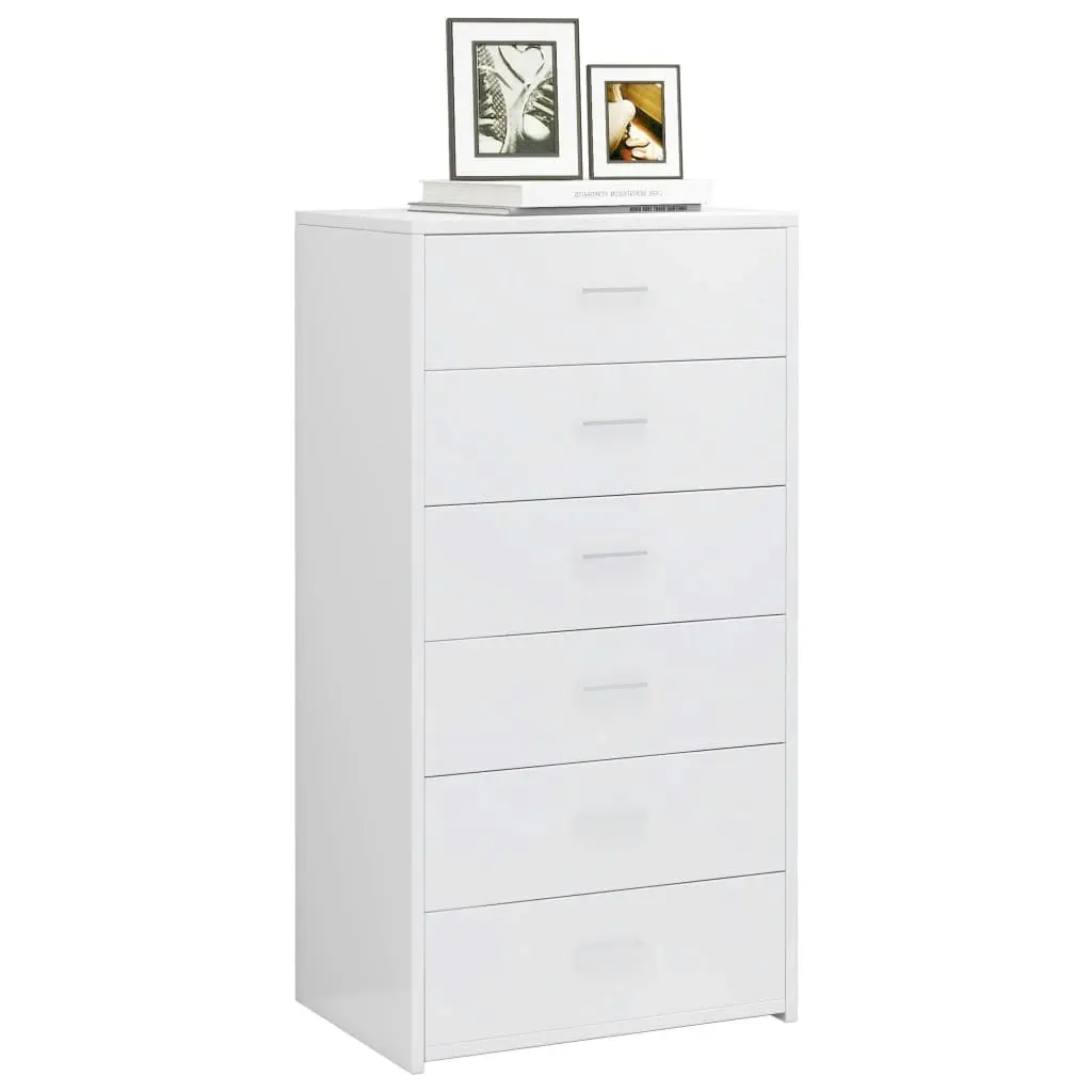 Sideboard with 6 Drawers High Gloss White 50x34x96 cm Engineered Wood 800672