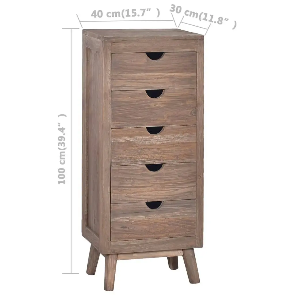 Sideboard with 5 Drawers 40x30x100 cm Solid Teak Wood 288297