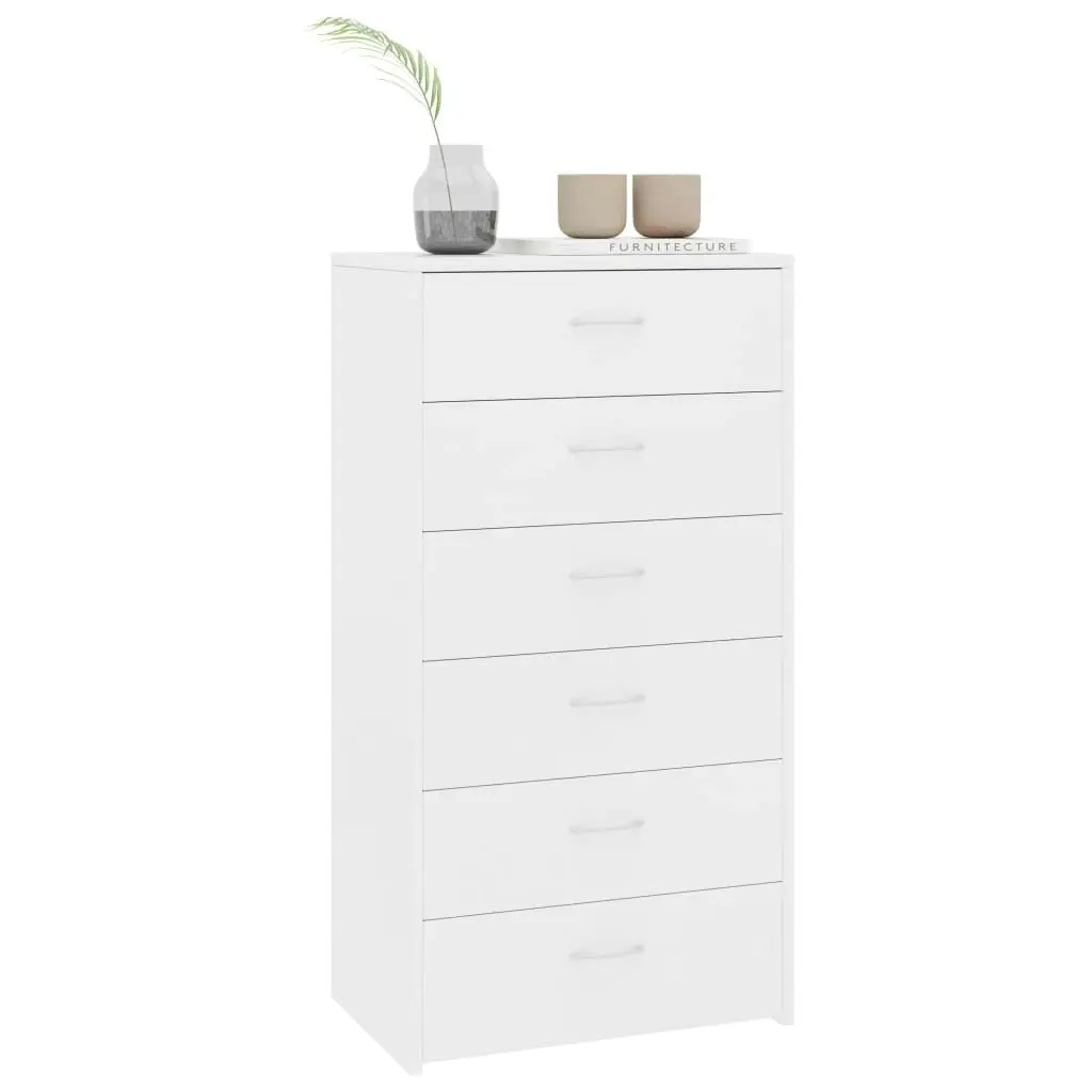 Sideboard with 6 Drawers White 50x34x96 cm Engineered Wood 800666