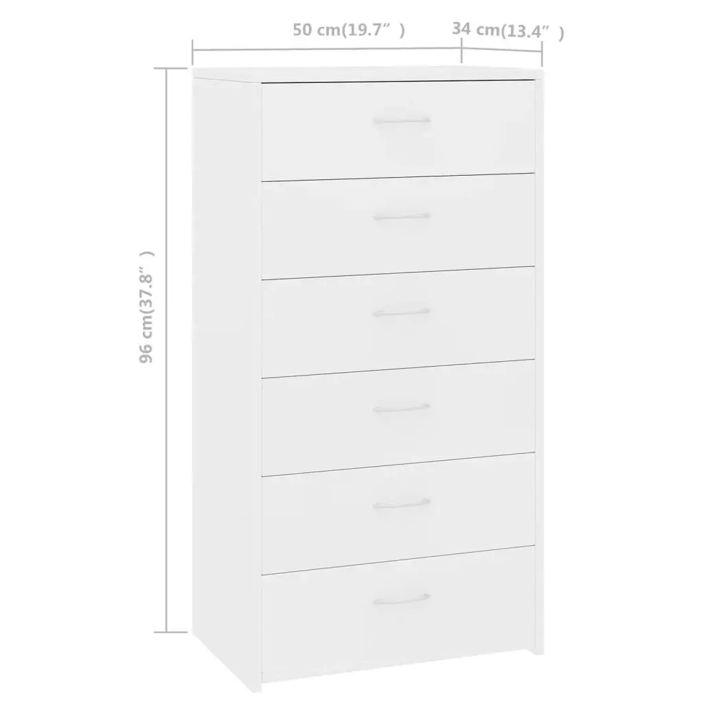 Sideboard with 6 Drawers White 50x34x96 cm Engineered Wood 800666