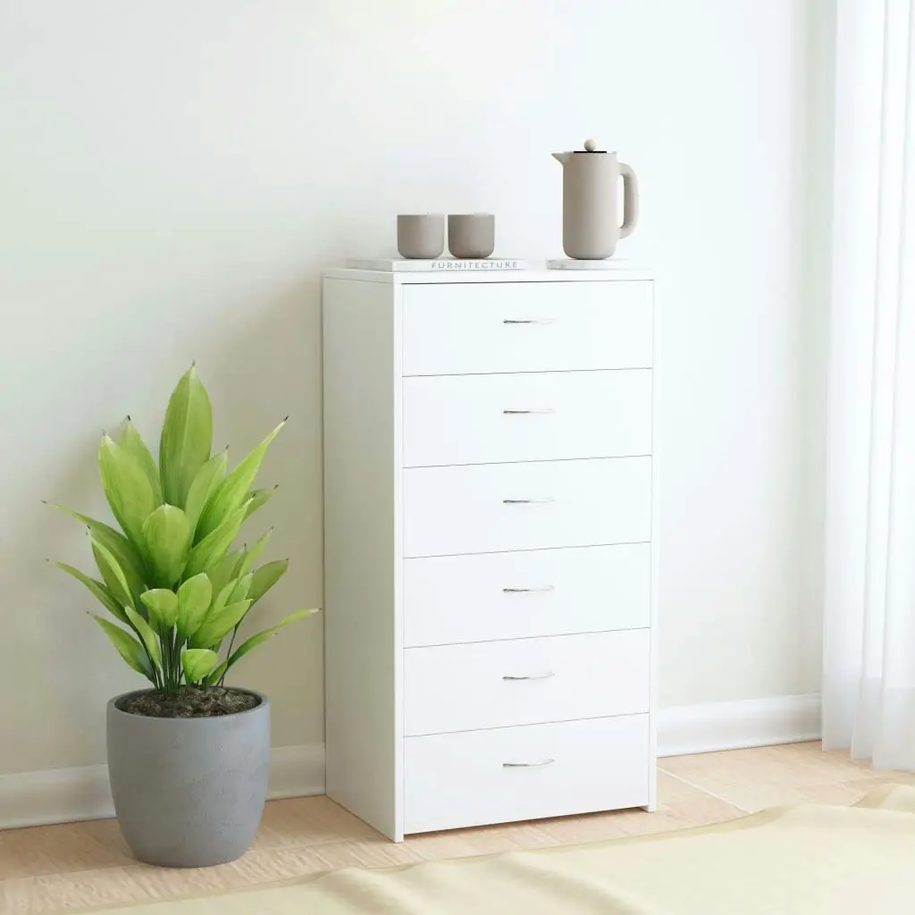 Sideboard with 6 Drawers White 50x34x96 cm Engineered Wood 800666