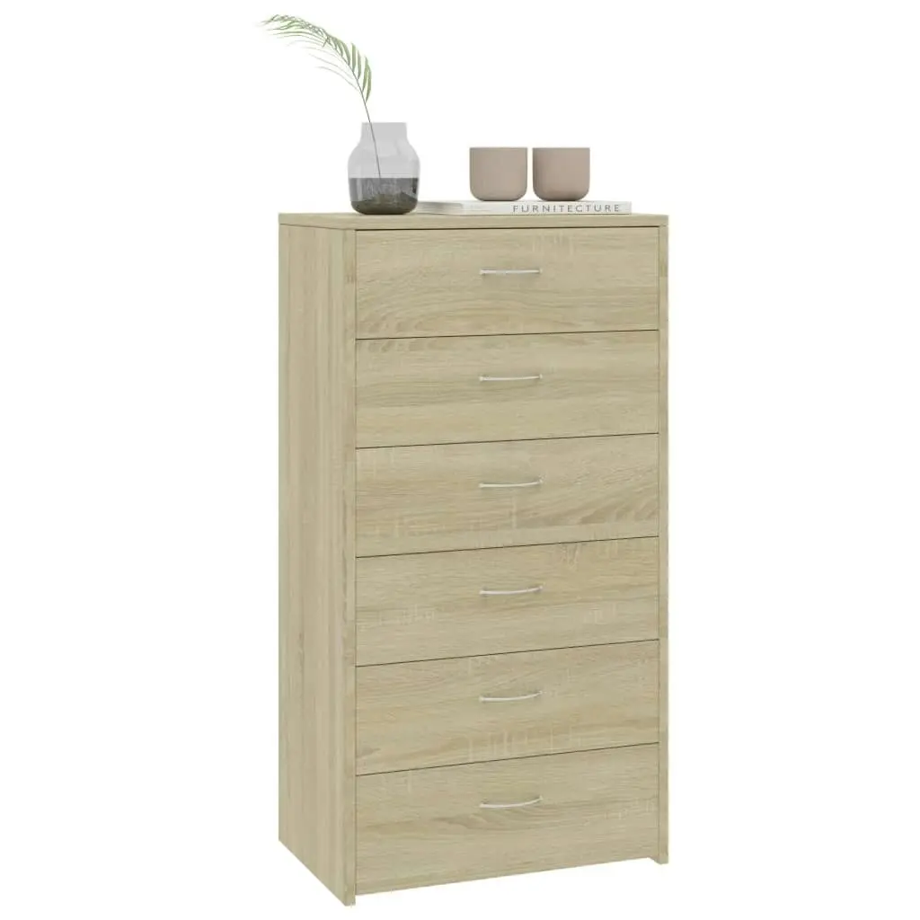 Sideboard with 6 Drawers Sonoma Oak 50x34x96 cm Engineered Wood 800669