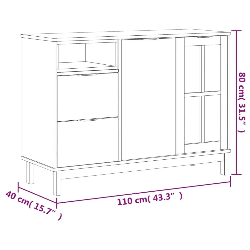 Sideboard with Glass Door FLAM 110x40x80 cm Solid Wood Pine 357828