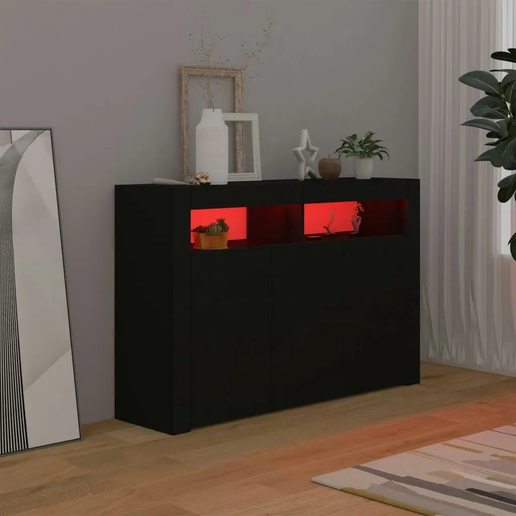 Sideboard with LED Lights Black 115.5x30x75 cm 804338