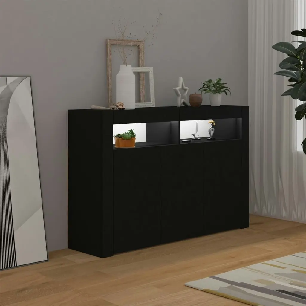 Sideboard with LED Lights Black 115.5x30x75 cm 804338