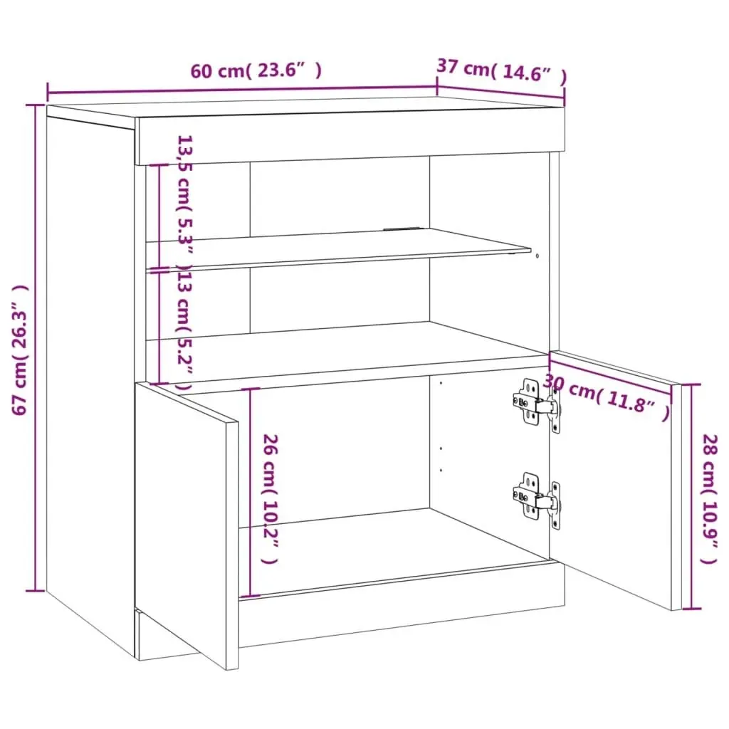 Sideboard with LED Lights Black 60x37x67 cm 836652