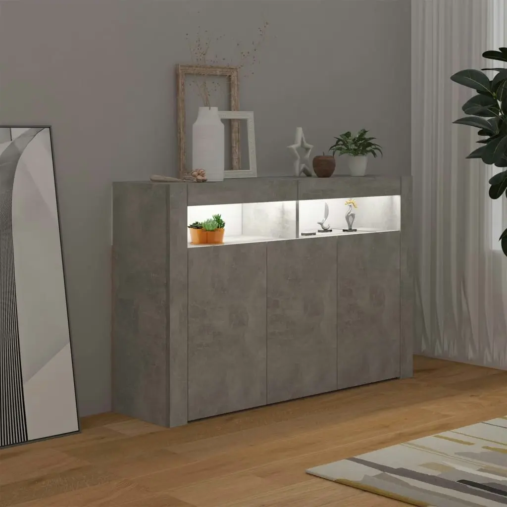 Sideboard with LED Lights Concrete Grey 115.5x30x75 cm 804341