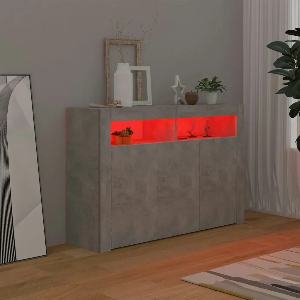 Sideboard with LED Lights Concrete Grey 115.5x30x75 cm 804341