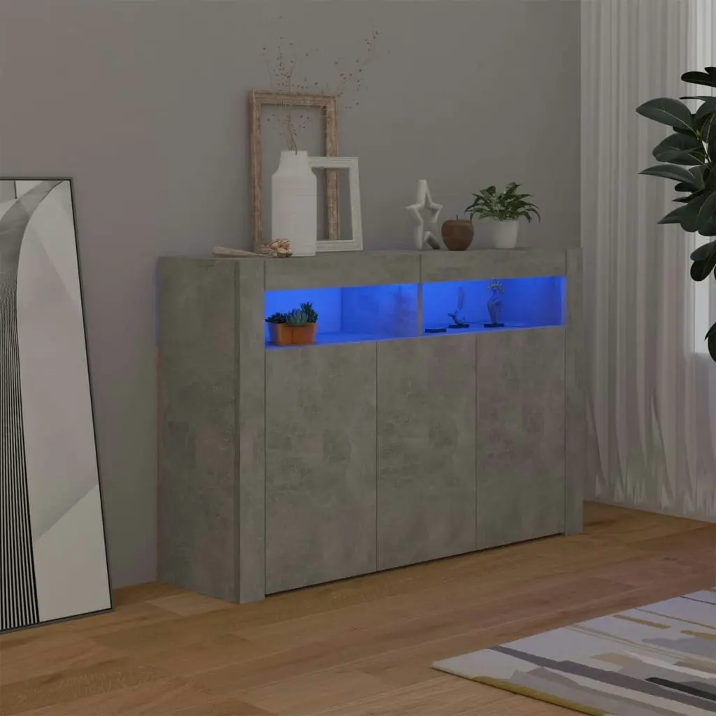 Sideboard with LED Lights Concrete Grey 115.5x30x75 cm 804341