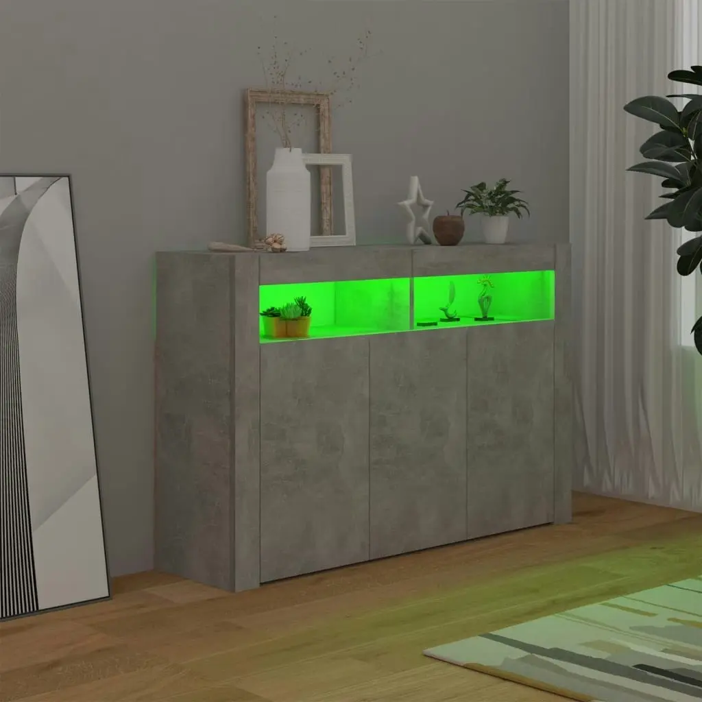 Sideboard with LED Lights Concrete Grey 115.5x30x75 cm 804341