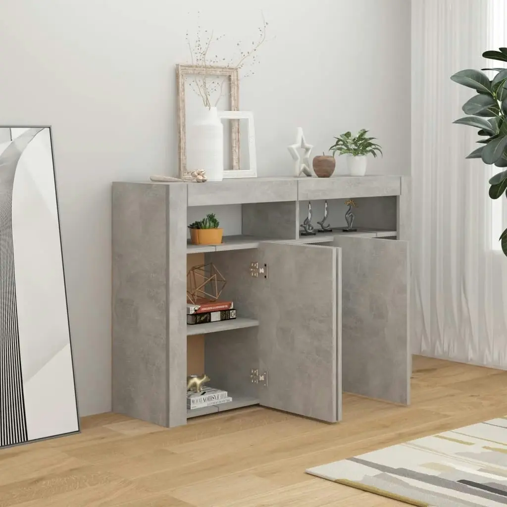 Sideboard with LED Lights Concrete Grey 115.5x30x75 cm 804341