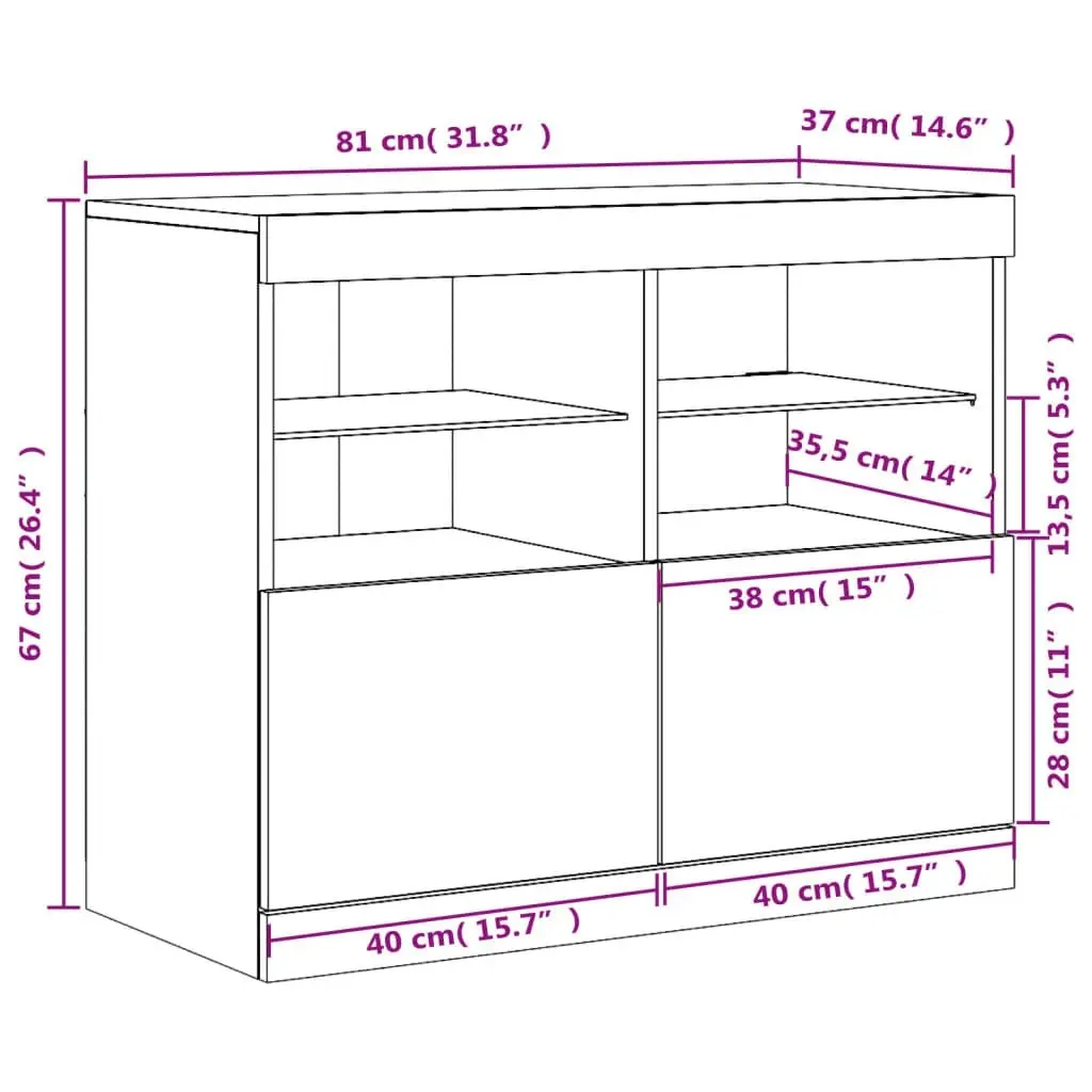 Sideboard with LED Lights Black 81x37x67 cm 836659