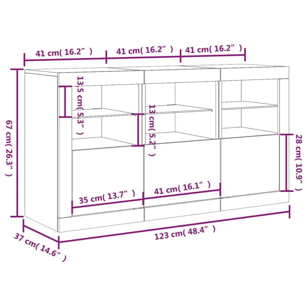 Sideboard with LED Lights White 123x37x67 cm 3209058