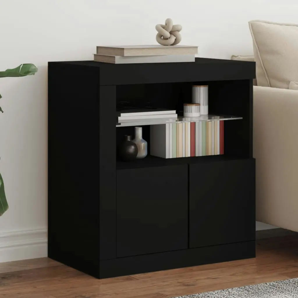 Sideboard with LED Lights Black 60.5x37x67 cm 836617