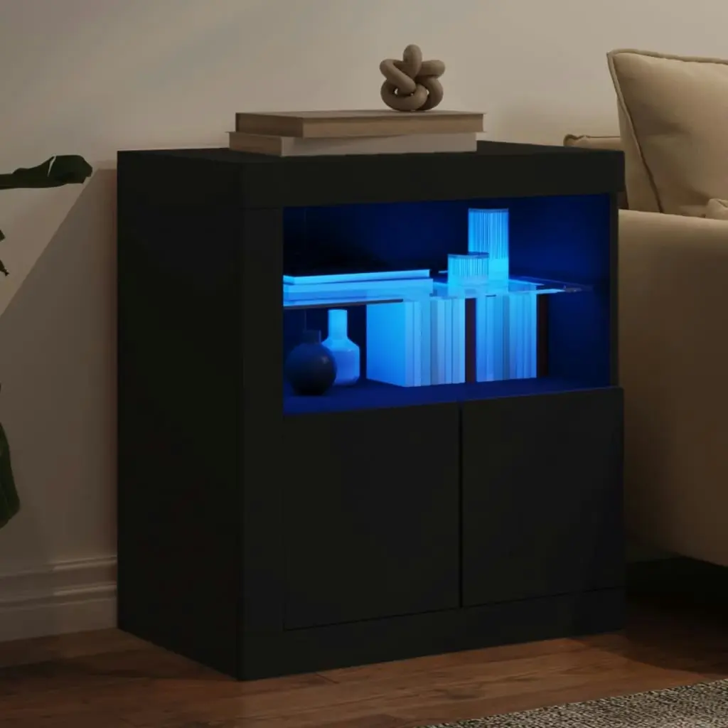 Sideboard with LED Lights Black 60.5x37x67 cm 836617