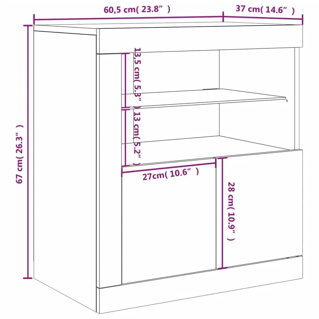 Sideboard with LED Lights Black 60.5x37x67 cm 836617